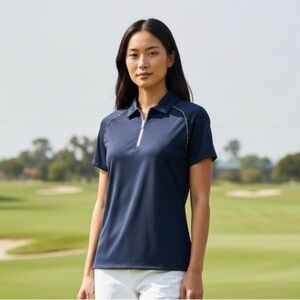 Greg Norman Women’s S/S 1/4 Zip Front Navy/White Trim Golf Top Size-M